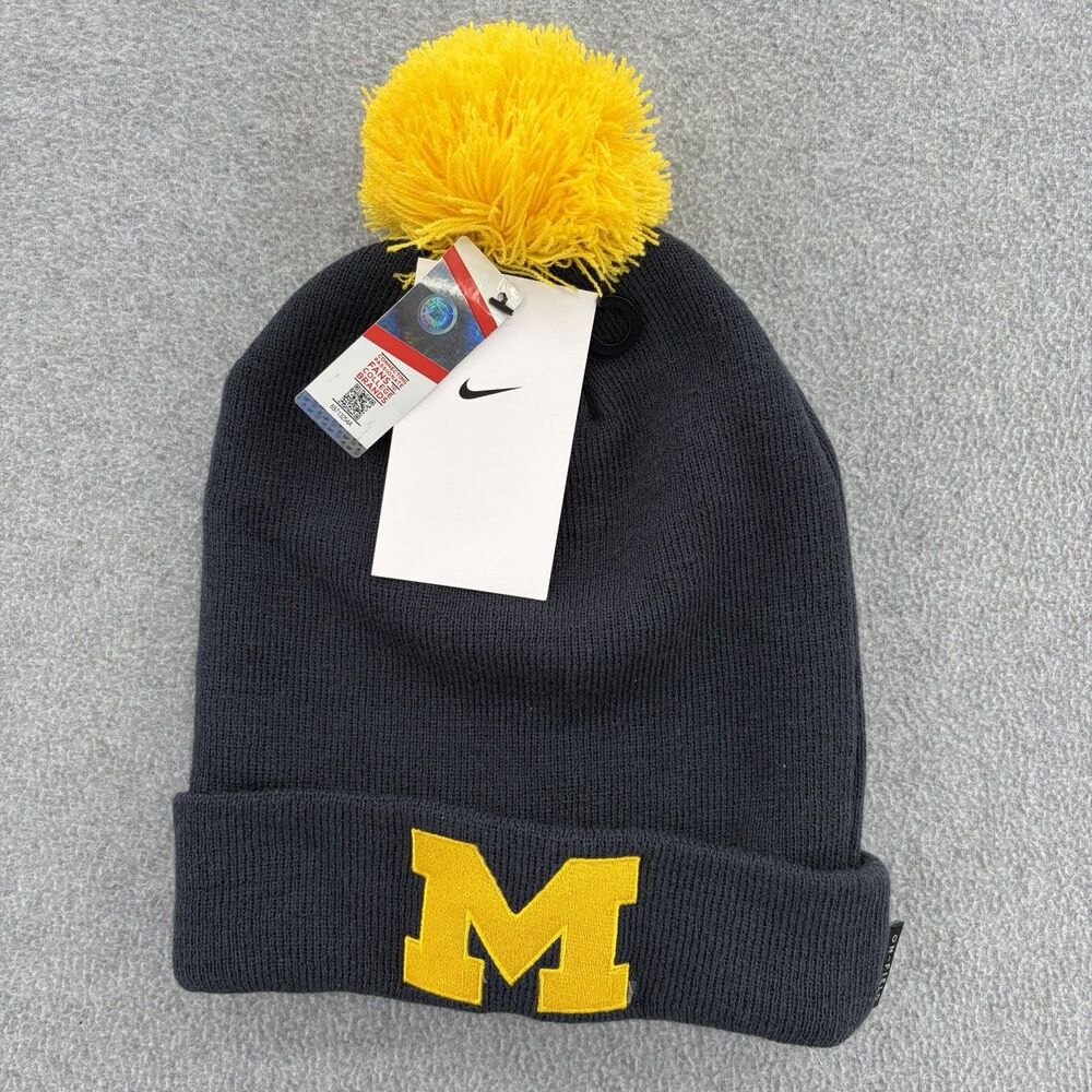 Nike Michigan Wolverines On-Field Pom Beanie Navy Maize NWT Adult OS
